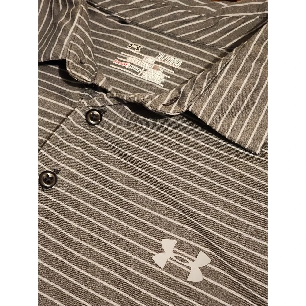 Under Armour Men's Polo Golf Shirt, Gray Stripe, Size XL, Short Sleeve, HeatGear